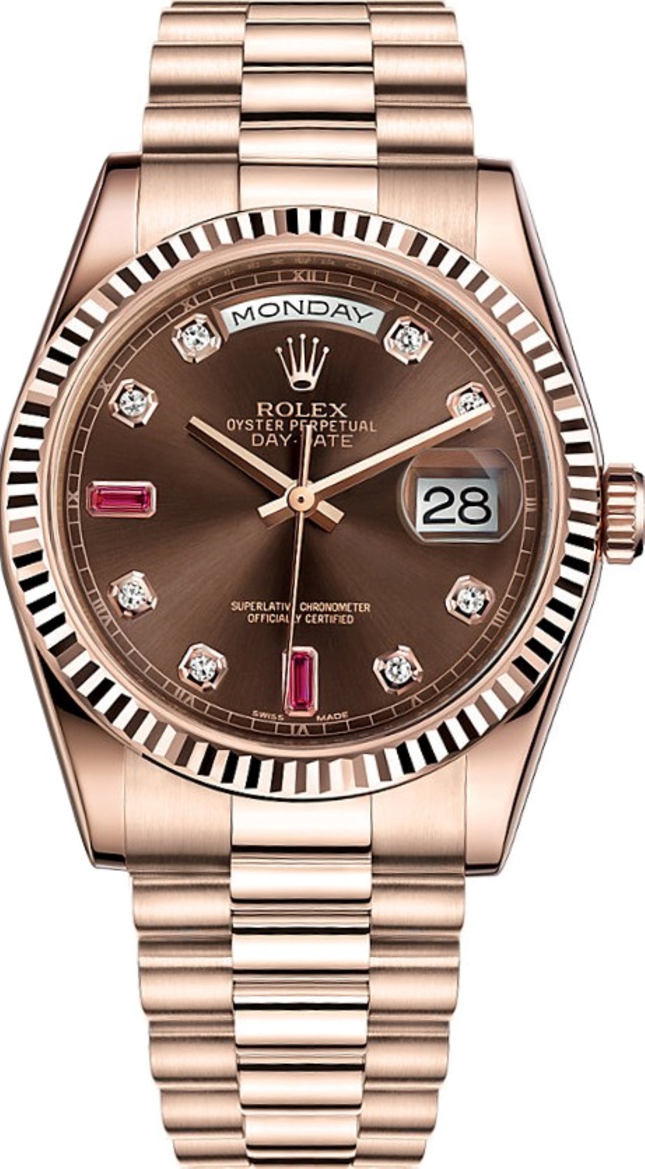 ROLEX DAY-DATE 36MM EVEROSE GOLD CHOCOLATE DIAL REF: 118235