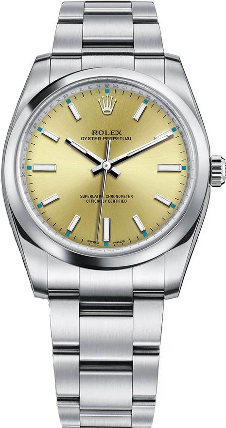 ROLEX OYSTER PERPETUAL 34MM YELLOW DIAL AUTOMATIC REF: 114200