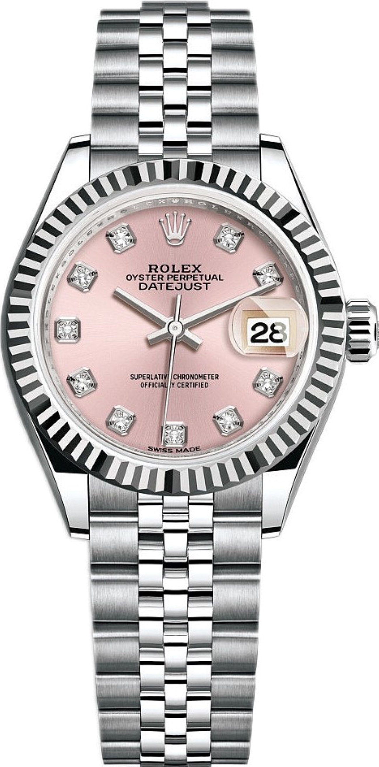 ROLEX LADY DATEJUST 28 WHITE GOLD&STEEL PINK DIAL JUBILEE REF: 279174