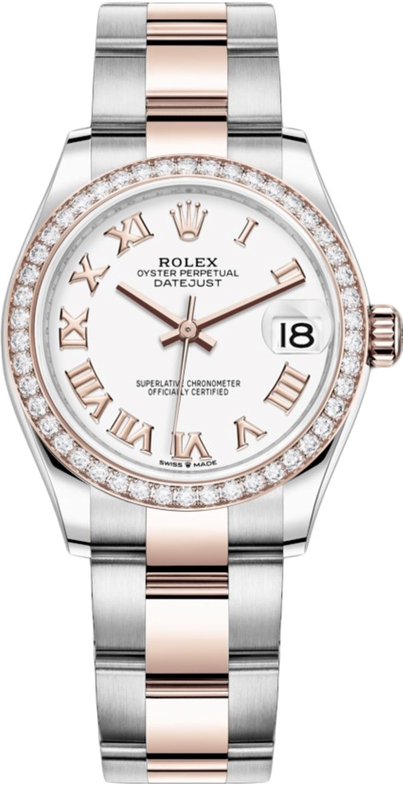 ROLEX DATEJUST 31 ROSE GOLD&STEEL WHITE DIAL OYSTER DIAMOND REF: 278381RBR