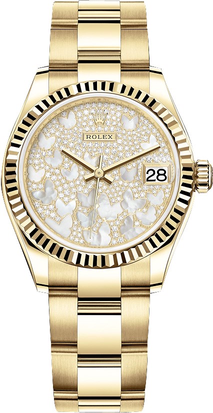 ROLEX DATEJUST 31 YELLOW GOLD&STEEL PAVE DIAL OYSTER REF: 278278