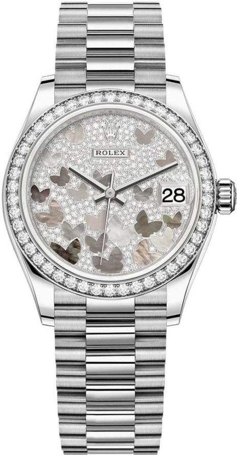 ROLEX DATEJUST 31 WHITE GOLD&STEEL BUTTERFLY DIAL PRESIDENT REF: 278289RBR