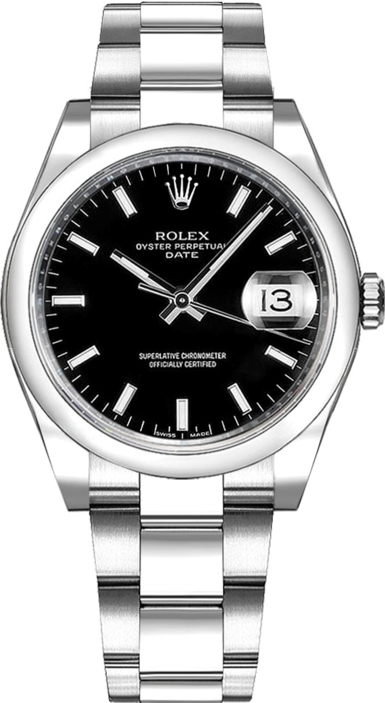 ROLEX OYSTER PERPETUAL DATE 34MM BLACK DIAL STEEL AUTOMATIC REF: 115200