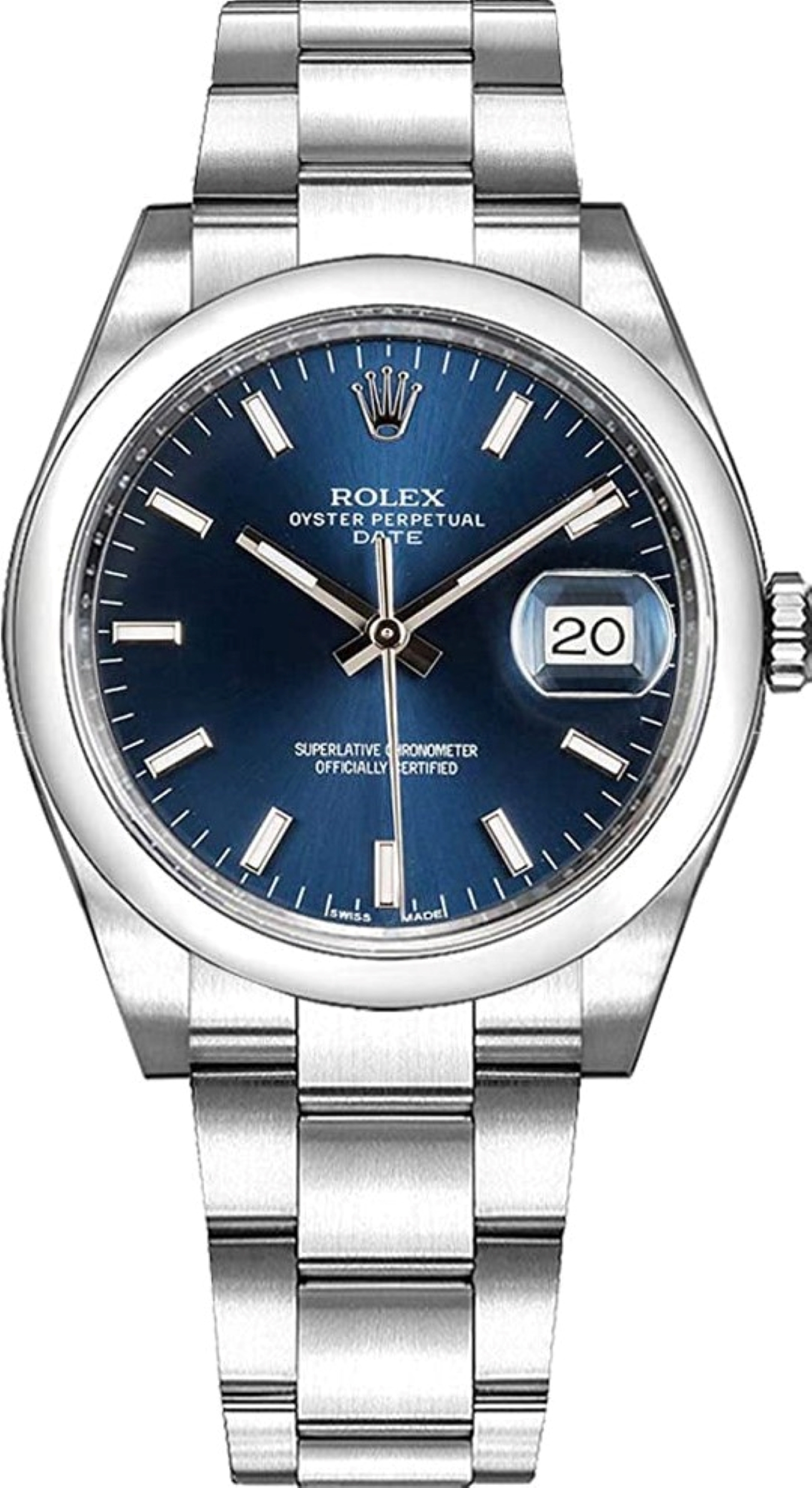 ROLEX OYSTER PERPETUAL DATE 34MM BLUE DIAL STEEL AUTOMATIC REF: 115200