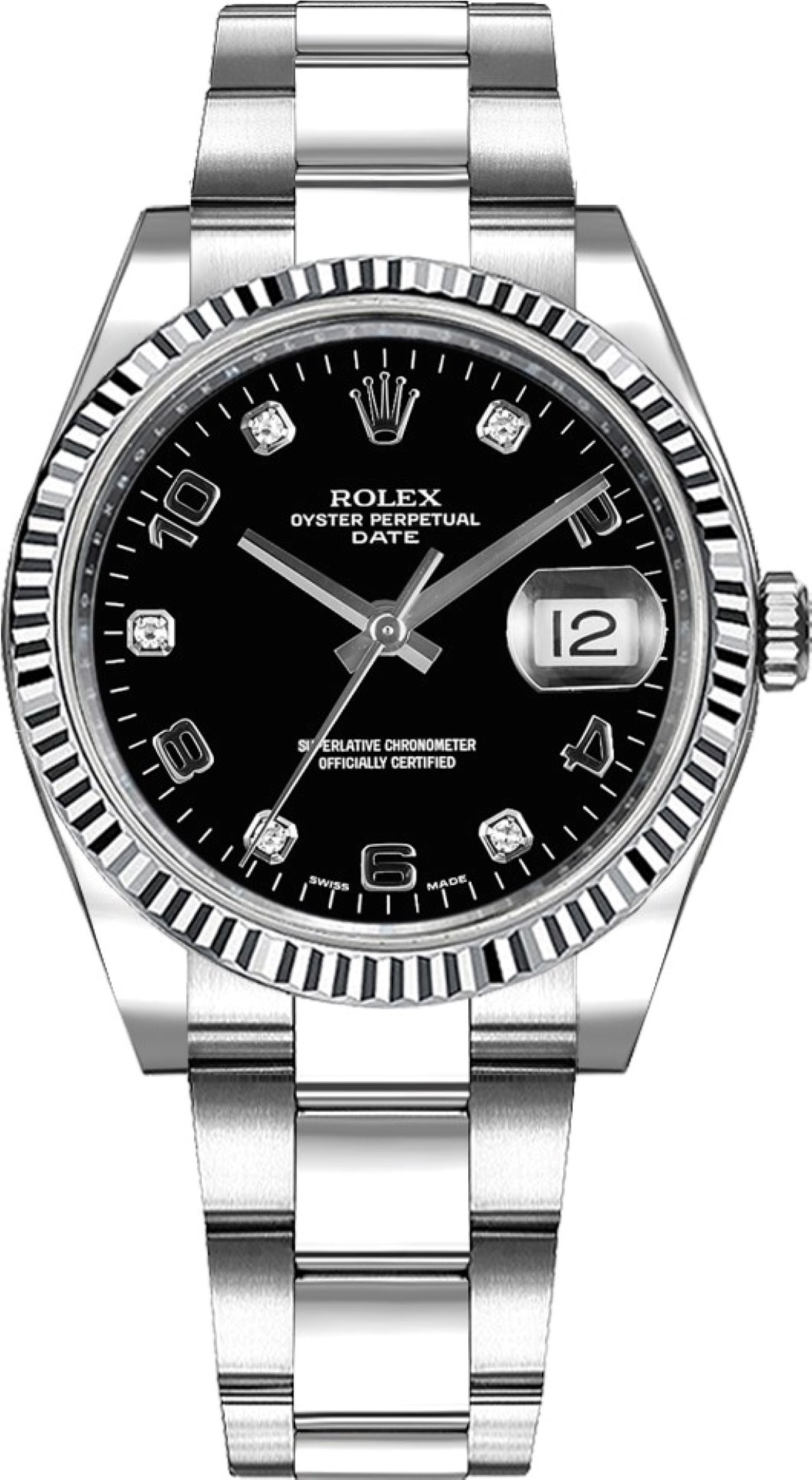 ROLEX OYSTER PERPETUAL DATE 34MM BLACK GOLD BLACK DIAL STEEL AUTOMATIC REF: 115234