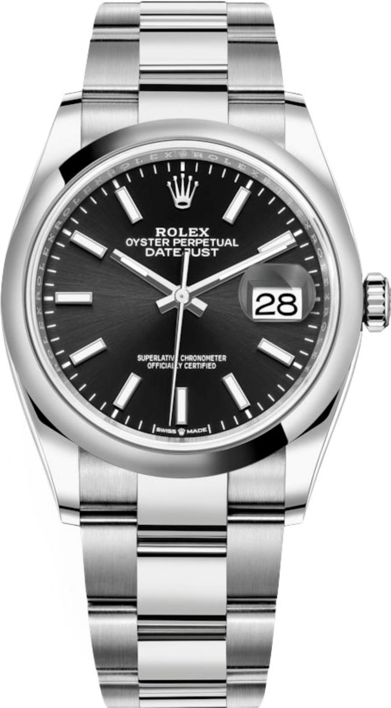ROLEX DATEJUST 36 BLACK DIAL SMOOTH BEZEL OYSTER STEEL AUTOMATIC REF: 126200