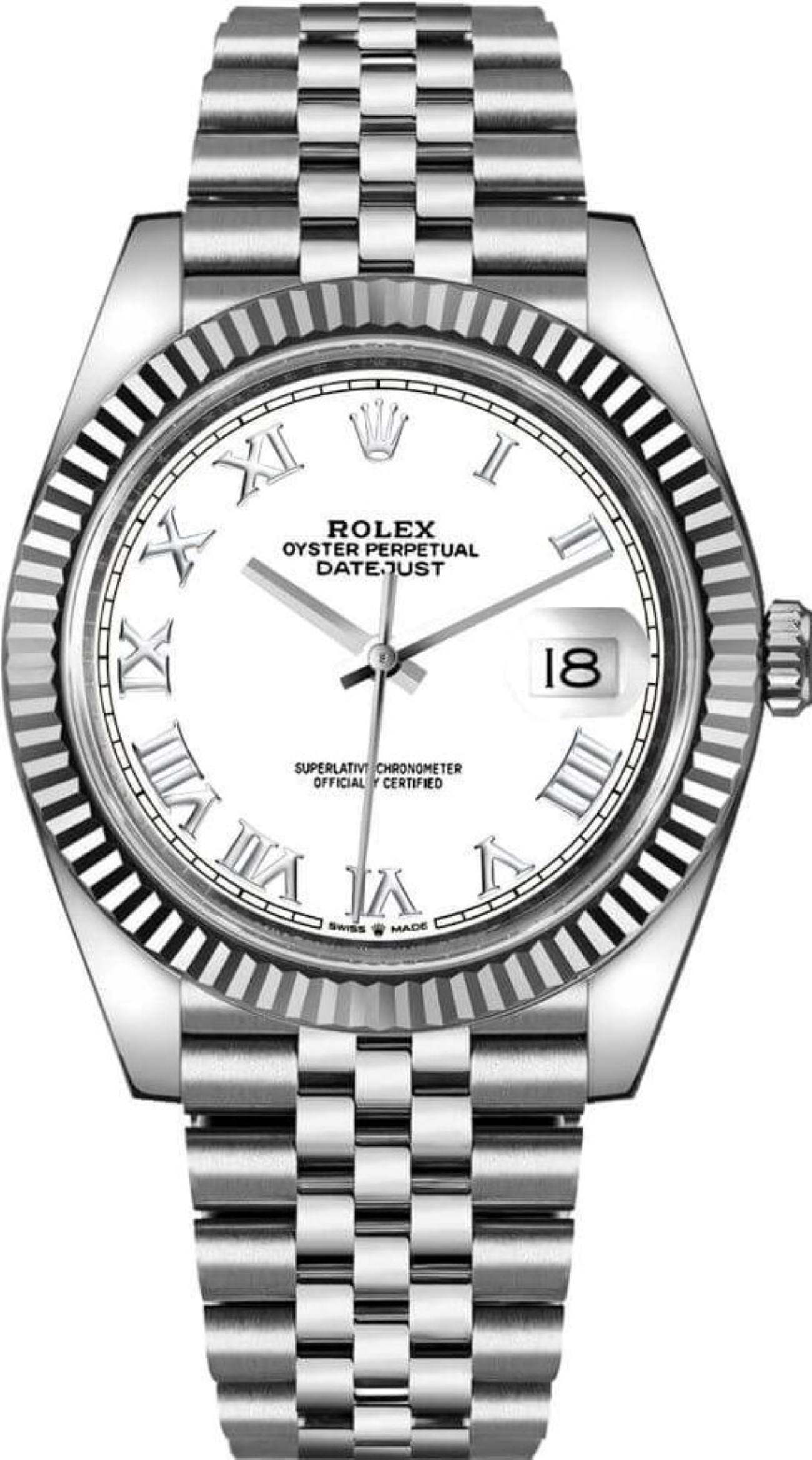 ROLEX DATEJUST 41 WHITE GOLD WHITE DIAL FLUTED BEZEL STEEL REF 126334