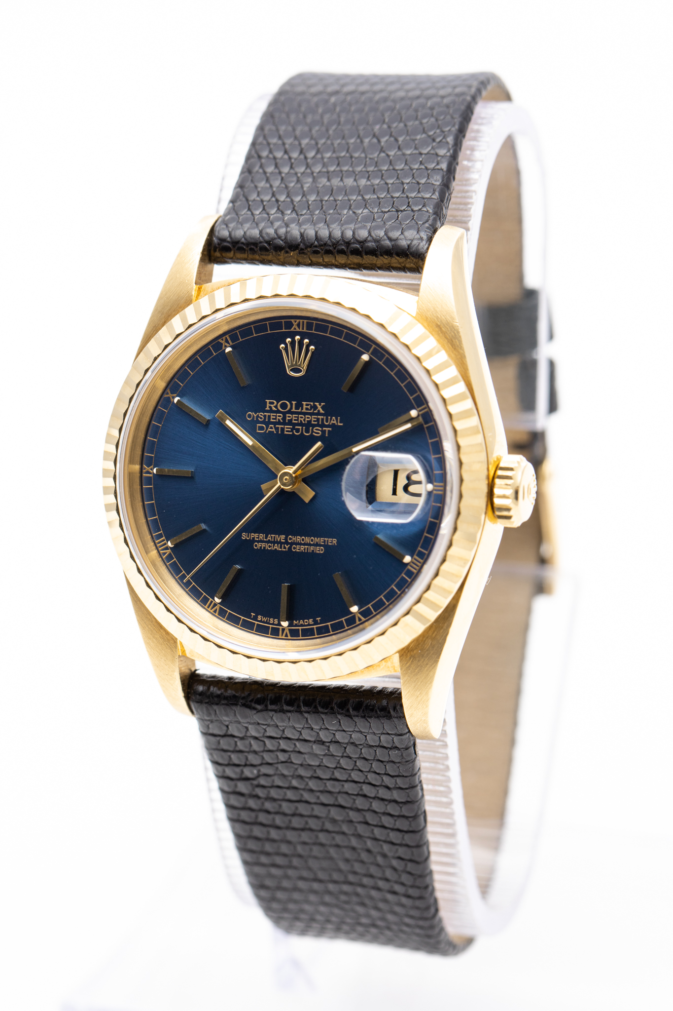 ROLEX DATEJUST 36MM YELLOW GOLD RARE BLUE DIAL AUTOMATIC REF: 16238