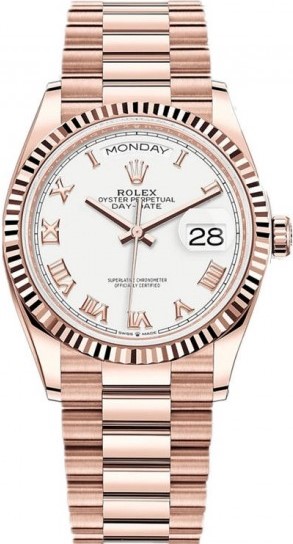 ROLEX DAY-DATE 36 ROSE GOLD WHITE ROMAN DIAL PRESIDENT REF: 128235
