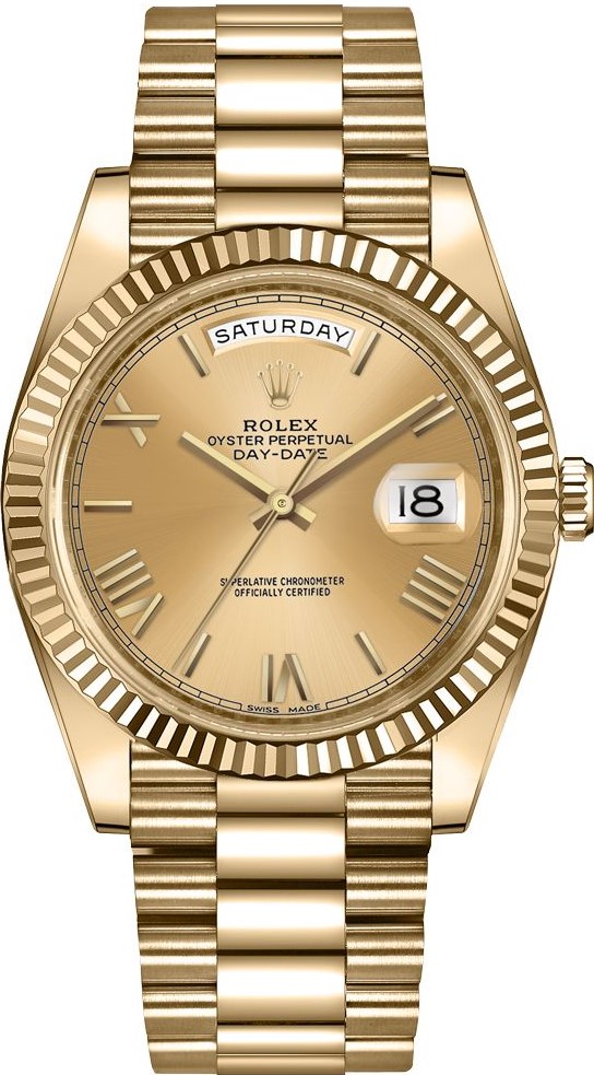 ROLEX DAY-DATE 40 YELLOW GOLD CHAMPAGNE DIAL PRESIDENT REF: 228238