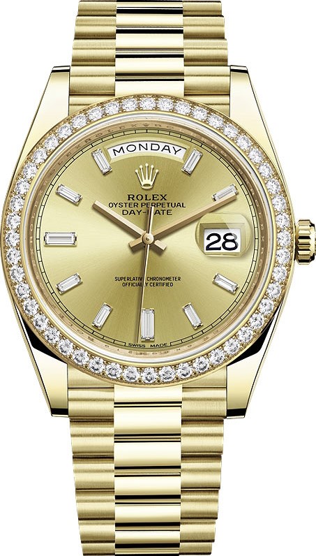 ROLEX DAY-DATE 40 YELLOW GOLD CHAMPAGNE DIAL DIAMOND PRESIDENT REF: 228348RBR
