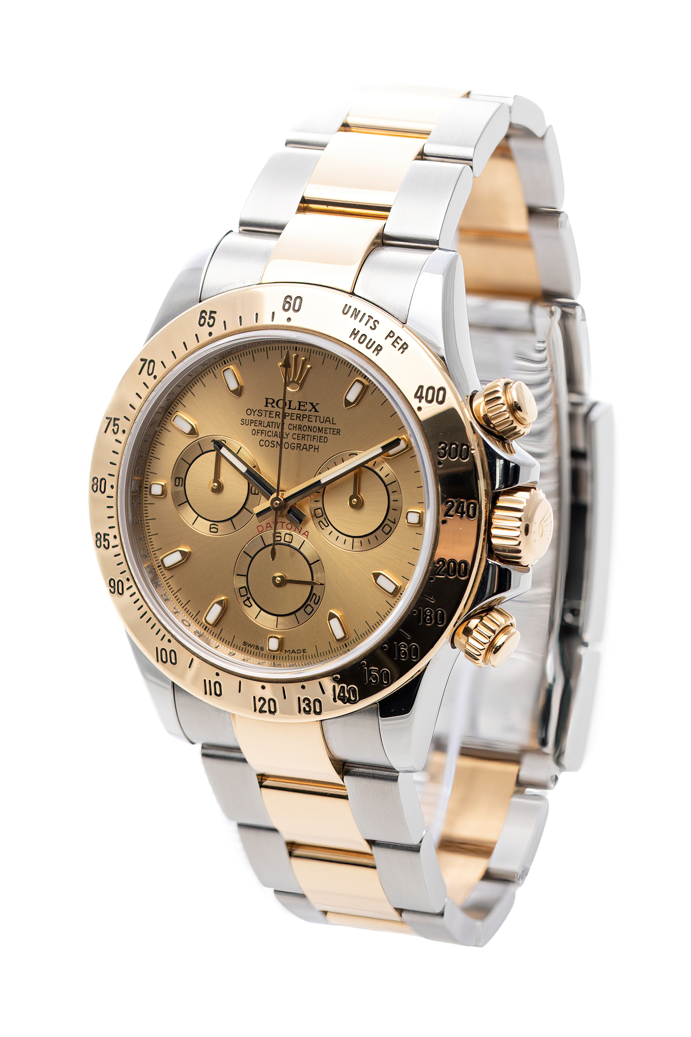 ROLEX DAYTONA COSMOGRAPH 40MM TWO TONE CHAMPAGNE DIAL BOX&PAPERS REF: 116523